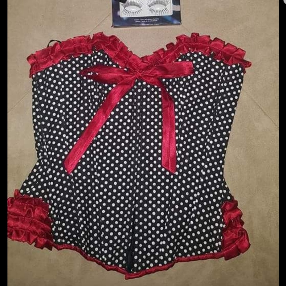 Burleska corset,  minnie ears, and lashes